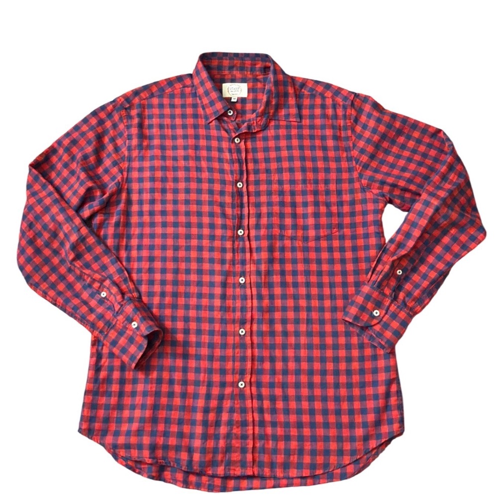 Stamp Borromeo Milano Mens RedNavy Gingham Check ButtonDown Cotton Size M‎ CC26